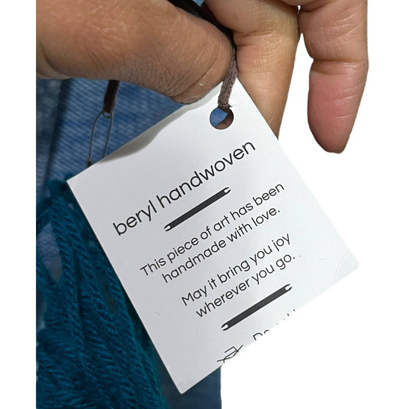 Beryl Handwoven Blue Gradient Scarf  With Fringe - Picture 7 of 7